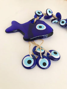 Large evil eye lucky fish wall hanging with 41 beads - Evileyefavor