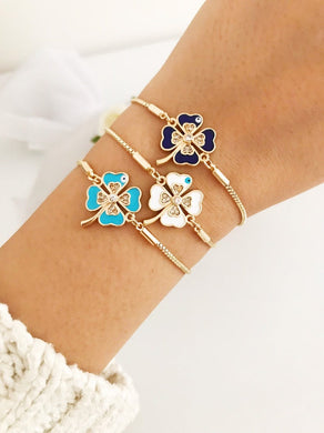 Evil Eye Clover Bracelet, Adjustable Gold Bracelet, Lucky Bracelet - Evileyefavor