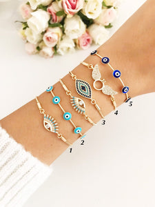 Alfred & Vincent 14k Yellow Gold Evil Eye Bracelet, Turkish Nazar Greek Kabbalah Luck Charm, 7.25 Inches