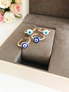 Adjustable Evil Eye Ring, Minimalist Ring, Blue White Evil Eye Bead - Evileyefavor