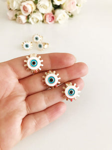 Adjustable Evil Eye Ring, White Evil Eye Charm, Gold Evil Eye Ring - Evileyefavor