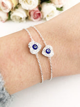 Silver Heart Bracelet, Evil Eye Bracelet, Simple Chain Bracelet - Evileyefavor