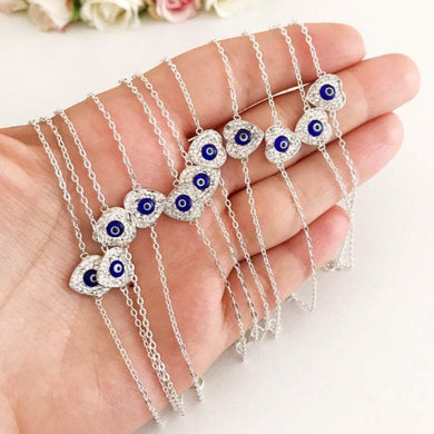 Silver Heart Bracelet, Evil Eye Bracelet, Simple Chain Bracelet - Evileyefavor