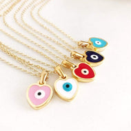 Heart Evil Eye Necklace, Gold Enamel Necklace, Evil Eye Jewelry - Evileyefavor