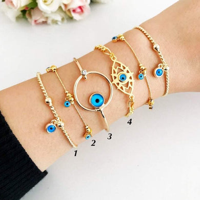 Gold Evil Eye Bracelet, Evil Eye Bangle Bracelet, Blue Evil Eye Bead - Evileyefavor