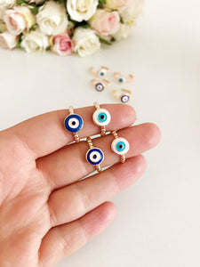 Adjustable Evil Eye Ring, Minimalist Ring, Blue White Evil Eye Bead - Evileyefavor