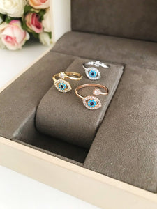 Adjustable Evil Eye Ring, Zircon Evil Eye Ring, Rose Gold Silver Ring - Evileyefavor