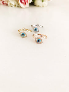 Adjustable Evil Eye Ring, Zircon Evil Eye Ring, Rose Gold Silver Ring - Evileyefavor
