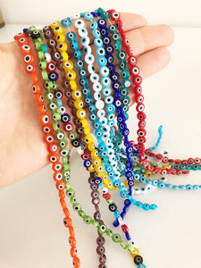 Evil Eye Beads, 6mm, BULK strand of 60 to 600 beads, Flat Round Beads - Evileyefavor