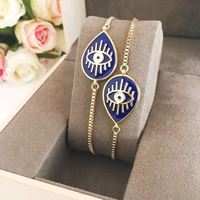 Blue Evil Eye Bracelet, Evil Eye Jewelry, Gold Adjustable Bracelet - Evileyefavor