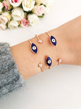 Blue Evil Eye Bracelet, Evil Eye Bangle Bracelet, Rose Gold Cuff Bracelet - Evileyefavor