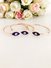Blue Evil Eye Bracelet, Evil Eye Bangle Bracelet, Rose Gold Cuff Bracelet - Evileyefavor