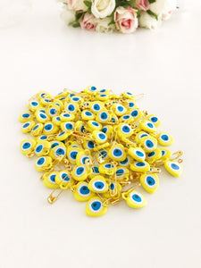 Yellow Evil Eye Bead, Evil EYE Safety Pin, Plastic Bead - Evileyefavor