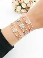Evil Eye Bracelet, Bangle Bracelet, Rose Gold Silver Bracelet, Cuff Bracelet - Evileyefavor