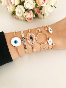 Rose Gold Evil Eye Bracelet Set, Murano Evil Eye Bracelet, Bangle Bracelet - Evileyefavor