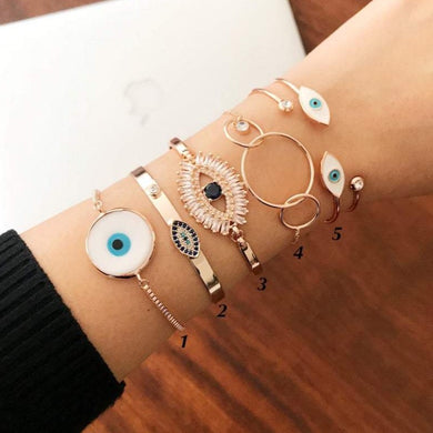 Rose Gold Evil Eye Bracelet Set, Murano Evil Eye Bracelet, Bangle Bracelet - Evileyefavor