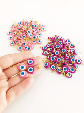 Evil Eye Safety Pin, 100 pcs, Pink Baby Safety Pin, Plastic Baby Safety Pin Gift - Evileyefavor