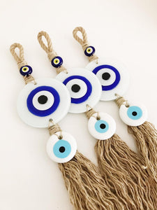 Evil Eye Home Decor, White Evil Eye Wall Hanging, Macrame Wall Hanging - Evileyefavor