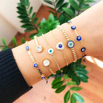 Gold Evil Eye Bracelet Set, Bangle Evil Eye Bracelet, Dainty Bracelet - Evileyefavor