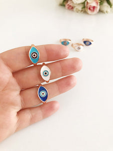 Rose Gold Evil Eye Ring, Blue Evil Eye Ring, Adjustable Dainty Ring - Evileyefavor