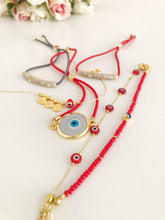 Evil Eye Bracelet, Red Beads Bracelet, Gold Link Chain Bracelet - Evileyefavor