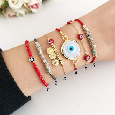 Evil Eye Bracelet, Red Beads Bracelet, Gold Link Chain Bracelet - Evileyefavor