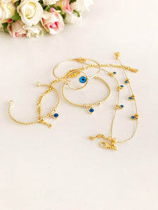 Gold Evil Eye Bracelet, Bangle Bracelet, Evil Eye Chain Bracelet, Turkish Evil Eye - Evileyefavor