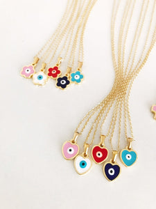 Evil Eye Necklace, Gold Enamel Necklace, Flower Heart Cross Necklace - Evileyefavor