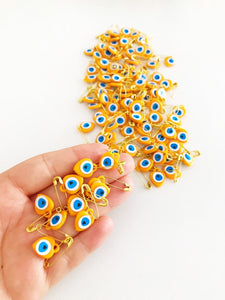 Evil Eye Safety Pin, Wedding Favors, Plastic Bead with Sticker - Evileyefavor