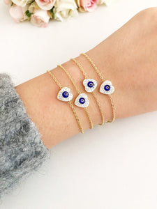 Evil Eye Heart Bracelet, Gold Chain Bracelet, Minimalist Dainty Bracelet - Evileyefavor