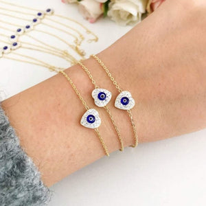Evil Eye Heart Bracelet, Gold Chain Bracelet, Minimalist Dainty Bracelet - Evileyefavor