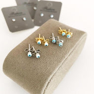 Evil eye earrings, white blue evil eye, evil eye studs, Gold Silver Earrings