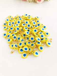 Yellow Evil Eye Bead, Evil EYE Safety Pin, Plastic Bead - Evileyefavor