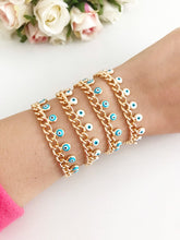 Evil Eye Gold Chain Bracelet, Blue White Beaded Bracelet, Link Chain Bracelet - Evileyefavor