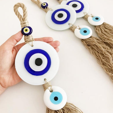 Evil Eye Home Decor, White Evil Eye Wall Hanging, Macrame Wall Hanging - Evileyefavor