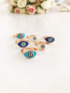 Rose Gold Evil Eye Ring, Blue Evil Eye Ring, Adjustable Dainty Ring - Evileyefavor