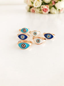 Rose Gold Evil Eye Ring, Blue Evil Eye Ring, Adjustable Dainty Ring - Evileyefavor