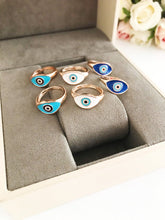 Rose Gold Evil Eye Ring, Blue Evil Eye Ring, Adjustable Dainty Ring - Evileyefavor
