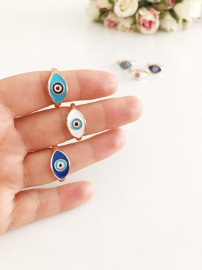 Rose Gold Evil Eye Ring, Blue Evil Eye Ring, Adjustable Dainty Ring - Evileyefavor