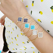 Clover Bracelet, Gemstone Bracelet, Adjustable Clover Bracelet, Birthstone - Evileyefavor