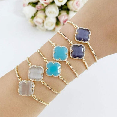 Clover Bracelet, Gemstone Bracelet, Adjustable Clover Bracelet, Birthstone - Evileyefavor