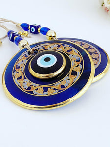 Patterned Evil Eye Wall Hanging, Blue Evil Eye Home Decor, Elegant Wall Decor - Evileyefavor