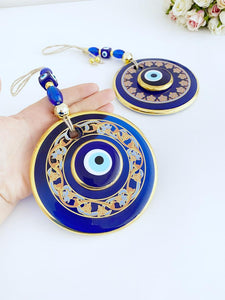 Patterned Evil Eye Wall Hanging, Blue Evil Eye Home Decor, Elegant Wall Decor - Evileyefavor