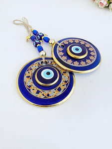 Patterned Evil Eye Wall Hanging, Blue Evil Eye Home Decor, Elegant Wall Decor - Evileyefavor