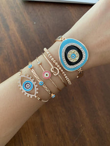 Evil Eye Bracelet, Bangle Bracelet, Turquoise Bead Bracelet, Greek Evil Eye - Evileyefavor