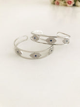 Evil Eye Cuff Bracelet, Silver Evil Eye Bangle Bracelet, Zircon - Evileyefavor