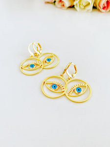 Gold Evil Eye Hoop Earrings, Evil Eye Hoop, Greek Evil Eye - Evileyefavor