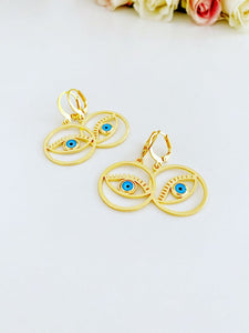 Gold Evil Eye Hoop Earrings, Evil Eye Hoop, Greek Evil Eye - Evileyefavor