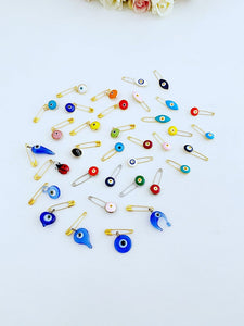 Evil Eye Safety Pin, BULK 1 to 100, Lucky Evil Eye Stroller Pin, Brooches - Evileyefavor