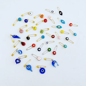 10 pcs Blue Evil Eye Bead, Evil Eye Safety Pin, Greek Evil Eye Bead, New Baby Gift